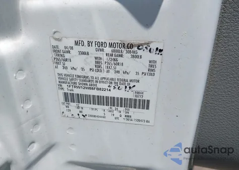 2008 Ford F-150 60Th Anniversary/Fx2/Xl/Xlt from USA, damaged, VIN 1FTRW12W88FB82214